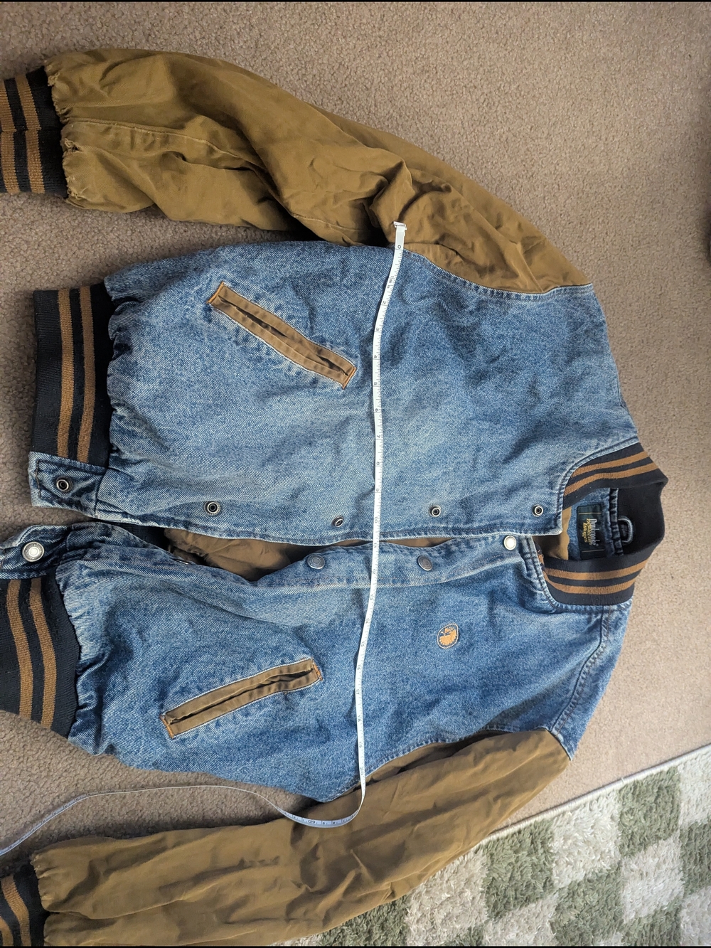 Dunbrooke Two-Tone Denim Bomber Jacket in Blue and Brown - Picture 2 of 12